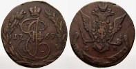 Russland Cu 5 Kopeken Zarin Katharina II. 1762-1796. -