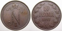 Russland 10 Penniä 1 Zar Nikolaus II. 1894-1917. -