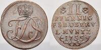 Sachsen-Weimar-Eisenach Cu 2 Pfennig 1755 Friedrich III. von Gotha-Altenburg, als Vormund 1749-1755. Selten in dieser Erhaltung. Min. Schrötlings...