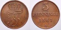 Mecklenburg-Schwerin Cu 3 Pfennige Friedrich Franz II. 1842-1883. -