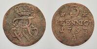 Brandenburg-Preußen 3 Pfennige Friedrich Wilhelm II. 1786-1797. -