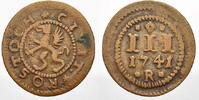 Mecklenburg-Rostock, Stadt Cu 3 Pfennig 1741 R Sehr sch&ouml;n 15,00 EUR  Excl. 15,00 EUR Verzending