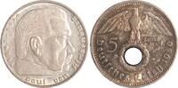 Drittes Reich 5 Reichsmark Paul von Hindenburg - mit Hakenkreuz. -