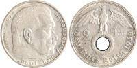 Drittes Reich 2 Reichsmark Paul von Hindenburg - mit Hakenkreuz. -