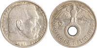 Drittes Reich 2 Reichsmark Paul von Hindenburg - mit Hakenkreuz. -