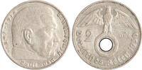 Drittes Reich 2 Reichsmark Paul von Hindenburg - mit Hakenkreuz. -