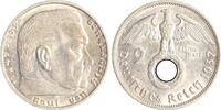 Drittes Reich 2 Reichsmark Paul von Hindenburg - mit Hakenkreuz. -