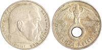 Drittes Reich 2 Reichsmark Paul von Hindenburg - mit Hakenkreuz. -
