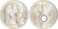 Drittes Reich 2 Reichsmark Paul von Hindenburg - mit Hakenkreuz. -