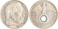 Drittes Reich 2 Reichsmark Paul von Hindenburg - mit Hakenkreuz. -