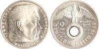 Drittes Reich 2 Reichsmark Paul von Hindenburg - mit Hakenkreuz. -