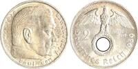 Drittes Reich 2 Reichsmark Paul von Hindenburg - mit Hakenkreuz. -