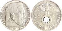 Drittes Reich 2 Reichsmark Paul von Hindenburg - mit Hakenkreuz. -