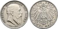 BADEN, GROSSHERZOGTUM 2 Mark 1907, Friedrich I., 1856-1907 VF/EF