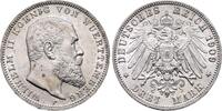WÜRTTEMBERG, KÖNIGREICH 3 Mark 1909. Wilhelm II., 1891-1918 EF