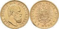 Württemberg 5 Mark 1877 F Karl Druckstellen+ Rf., VF-EF