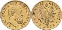 Württemberg 5 Mark 1877 F Karl Lötstelle, VF+