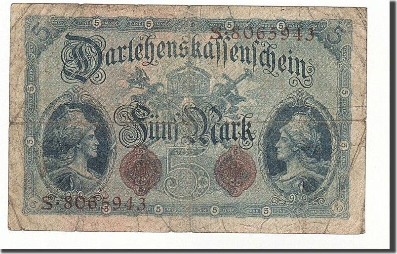 Germany 5 Mark Banknote 1914 08 05 Km 47b F 12 15 Ma Shops