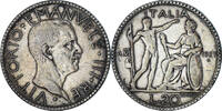 Italy 20 Lire Coin, Vittorio Emanuele III, Rome, Silver -