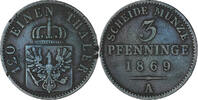 German States 3 Pfennig Coin, PRUSSIA, Wilhelm I, Copper -