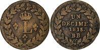 France Decime Louis XVIII, Strasbourg, Bronze, KM:701 -