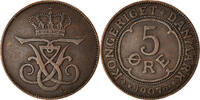 Denmark 5 Öre Coin, Frederik VIII, Copenhagen, Bronze -