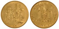 West African States 10 Francs Coin, Brass, KM:E12 -
