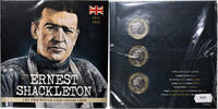 Jersey 2 Pounds Coin, Ernest Shackleton., Set 3 monnaies. -