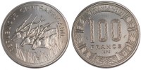 Central African Republic 100 Francs Coin, Nickel, KM:E4 -