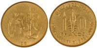 West African States 10 Francs Coin, Brass, KM:E12 -