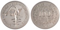 West African States 100 Francs Coin, Nickel, KM:4 -