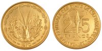 West African States 25 Francs Coin, Aluminum-Bronze, KM:5 -