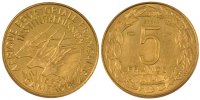 Cameroon 5 Francs Coin, Paris, Aluminum-Bronze, KM:E7 -
