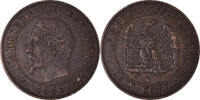 France 2 Centimes Coin, Napoléon III, Bordeaux, Bronze -