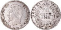 France 20 Centimes Coin, Napoleon III, Paris, Silver -