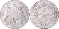 France 5 Francs Coin, Union et Force, Bayonne, Silver -