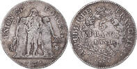 France 5 Francs Coin, Union et Force, Marseille, Silver -