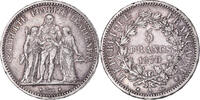 France 5 Francs Coin, Hercule, Paris, Rare, Silver, KM:820.1 -