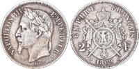 France 2 Francs Coin, Napoleon III, Strasbourg, Silver -