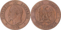 France 10 Centimes Coin, Napoleon III, Paris, Bronze -