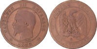 France 10 Centimes Coin, Napoleon III, Rouen, ancre, Bronze -