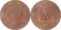 France 10 Centimes Coin, Napoleon III, Rouen, Bronze -