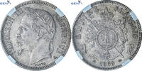 France Franc Coin, Napoleon III, Paris, GENI, AU58, Silver -