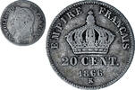 France 20 Centimes Coin, Napoleon III, Bordeaux, Silver -
