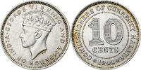 MALAYA 10 Cents George VI, Silver, KM:4 -