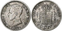 Spain 50 Centimos Alfonso XIII, Madrid, Silver, KM:705 -
