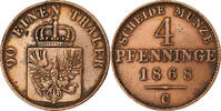 German States 4 Pfennig PRUSSIA, Wilhelm I, Cleves, Copper -