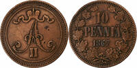 Finland 10 Pennia Alexander II, Copper, KM:5.1 -