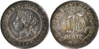 Ceylon 10 Cents Victoria, Silver, KM:94 -