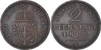 German States 2 Pfennig Coin, PRUSSIA, Wilhelm I, Brunswick -